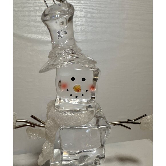 Snowman Ice Cube Acrylic Ornament Clear Frosted Accents 6" Winter Decor - Picture 2 of 10